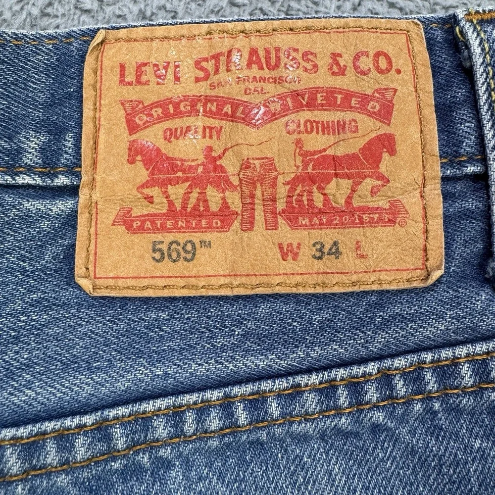 Levis 569 Jean Shorts Men W34‎ L12 Blue Loose Straight Whisker Denim